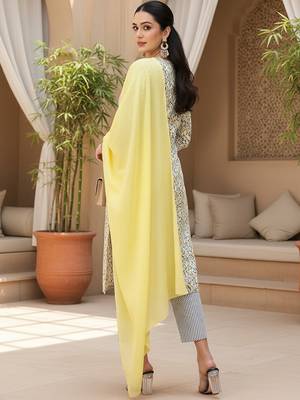 white color printed pure cotton styles kurta trouser with dupatta 4