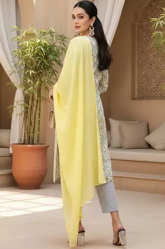 white color printed pure cotton styles kurta trouser with dupatta
