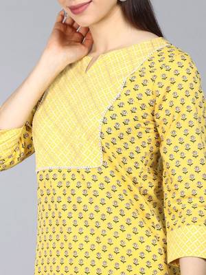 yellow color printed pure cotton styles kurta palazzo with dupatta 2