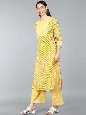 yellow color printed pure cotton styles kurta palazzo with dupatta 3