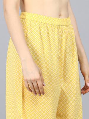yellow color printed pure cotton styles kurta palazzo with dupatta 5