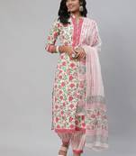 white color printed pure cotton styles kurta salwar with dupatta