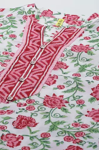 white color printed pure cotton styles kurta salwar with dupatta