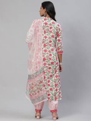 white color printed pure cotton styles kurta salwar with dupatta 4