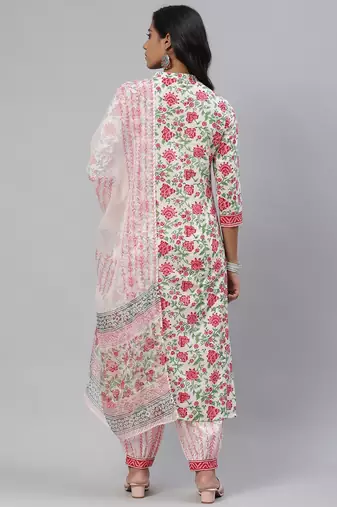 white color printed pure cotton styles kurta salwar with dupatta