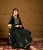 green color embroidered silk blend styles kurta trouser with dupatta