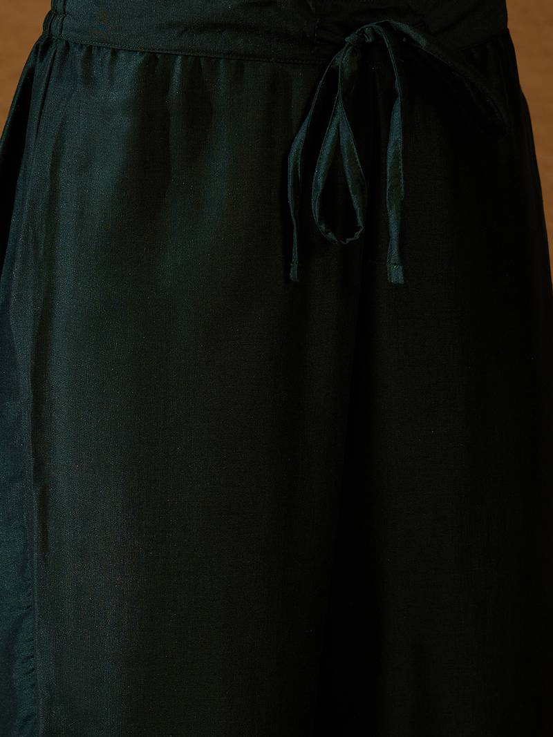 green color embroidered silk blend styles kurta trouser with dupatta