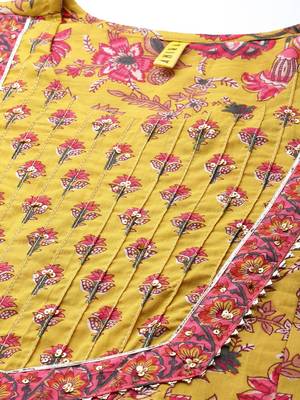 yellow color printed rayon blend styles kurta trouser with dupatta 2