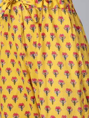 yellow color printed rayon blend styles kurta trouser with dupatta 5