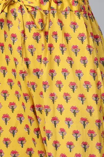 yellow color printed rayon blend styles kurta trouser with dupatta