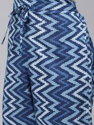 blue color printed pure cotton styles kurta trouser with dupatta 5
