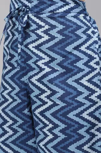 blue color printed pure cotton styles kurta trouser with dupatta