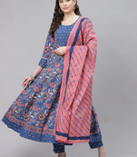blue color printed rayon styles kurta trouser with dupatta