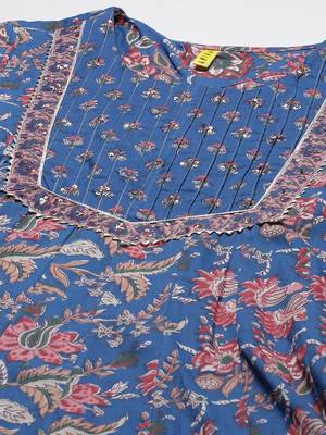 blue color printed rayon styles kurta trouser with dupatta 2