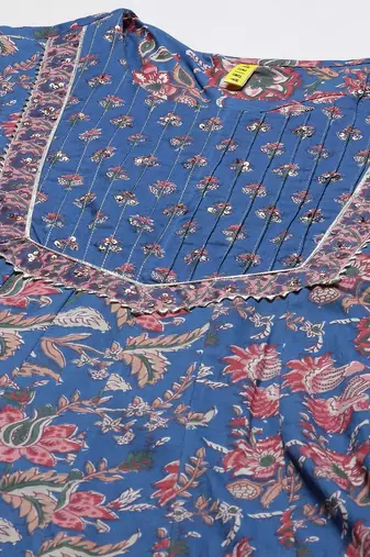 blue color printed rayon styles kurta trouser with dupatta