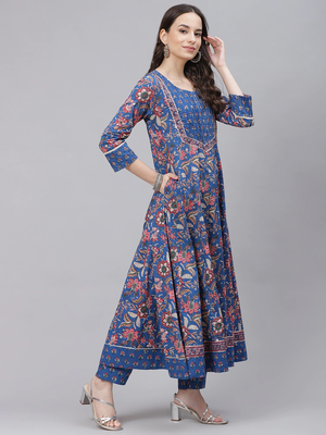 blue color printed rayon styles kurta trouser with dupatta 3