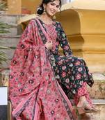 Teal color printed rayon blend styles kurta trouser with dupatta