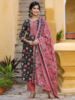 Teal color printed rayon blend styles kurta trouser with dupatta 2