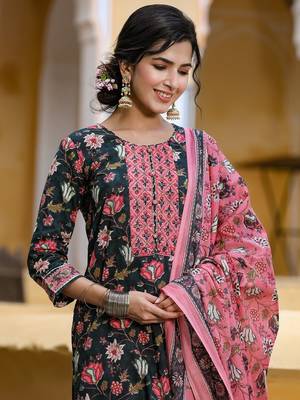 Teal color printed rayon blend styles kurta trouser with dupatta 5