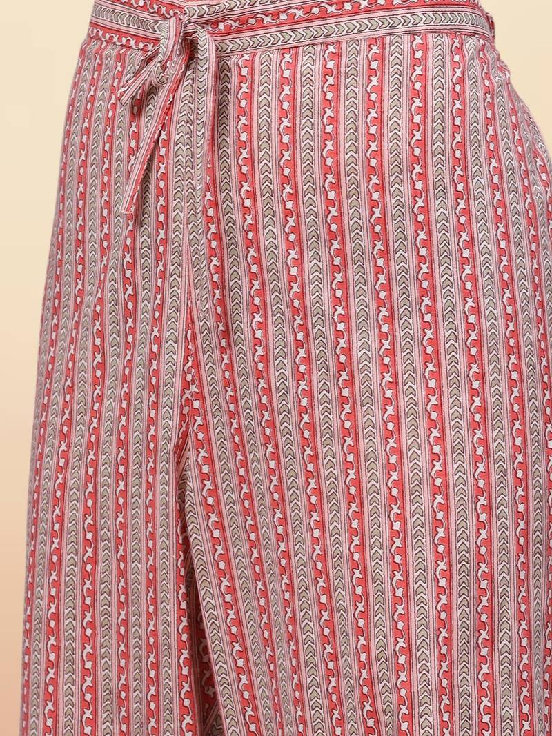 pink color printed pure cotton styles kurta trouser with dupatta