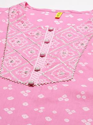 pink color printed pure cotton styles kurta trouser with dupatta 2