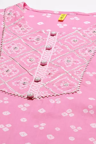 pink color printed pure cotton styles kurta trouser with dupatta