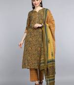 green color printed pure cotton styles kurta trouser with dupatta