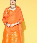 orange color woven design poly chanderi styles kurta trouser with dupatta