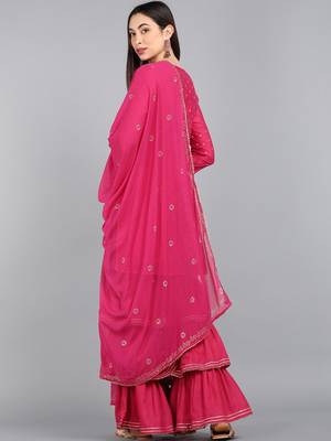 pink color woven design viscose rayon styles kurta sharara with dupatta 3