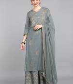 grey color printed pure cotton styles kurta palazzo with dupatta