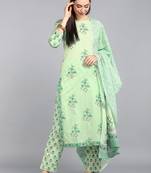 green color printed pure cotton styles kurta trouser with dupatta
