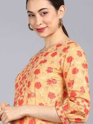 orange color printed pure cotton styles kurta trouser with dupatta 2
