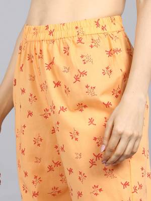 orange color printed pure cotton styles kurta trouser with dupatta 5