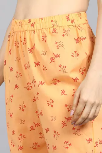 orange color printed pure cotton styles kurta trouser with dupatta