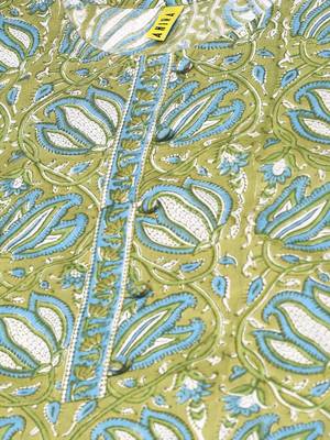 green color printed pure cotton styles kurta trouser with dupatta 2