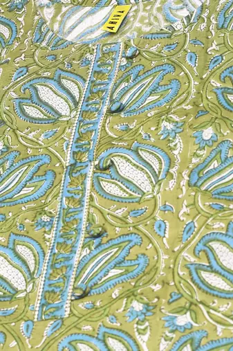 green color printed pure cotton styles kurta trouser with dupatta