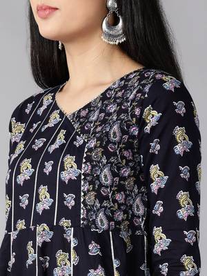 navy blue color printed pure cotton styles kurta palazzo with dupatta 2