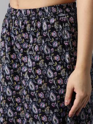 navy blue color printed pure cotton styles kurta palazzo with dupatta 5