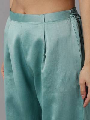 peach color embroidered poly silk styles kurta trouser with dupatta 5