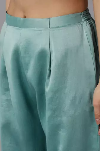 peach color embroidered poly silk styles kurta trouser with dupatta
