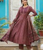 maroon color printed rayon blend styles kurta trouser with dupatta