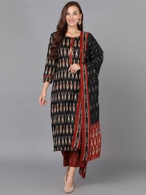 black color printed rayon blend styles kurta trouser with dupatta 1