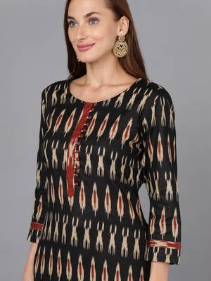 black color printed rayon blend styles kurta trouser with dupatta 2