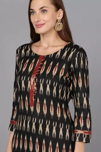 black color printed rayon blend styles kurta trouser with dupatta