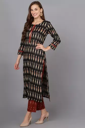 black color printed rayon blend styles kurta trouser with dupatta
