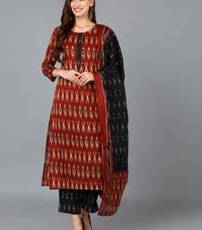 maroon color printed rayon blend styles kurta trouser with dupatta