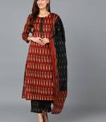 maroon color printed rayon blend styles kurta trouser with dupatta