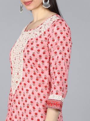 pink color embroidered pure cotton styles kurta trouser with dupatta 2