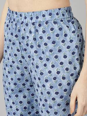 blue color printed pure cotton styles kurta trouser with dupatta 5