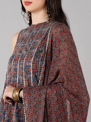 blue color printed pure cotton styles kurta sharara with dupatta 2